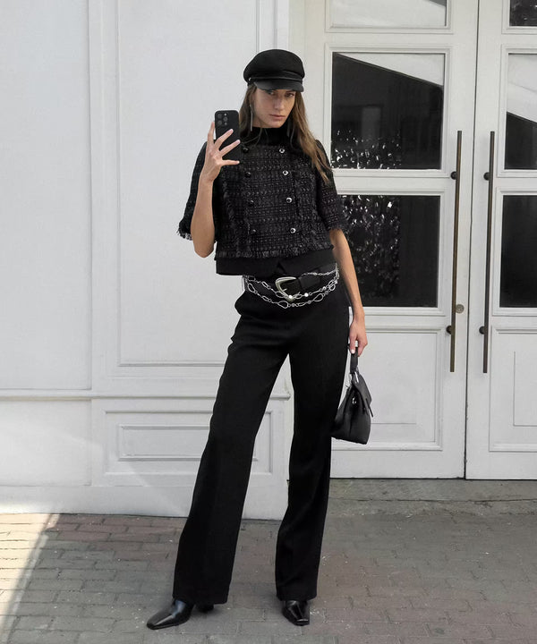 Ipekyol Mixed Straight-Leg Trousers Black