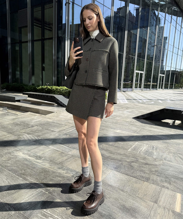 Ipekyol Houndstooth Mini Skirt Khaki