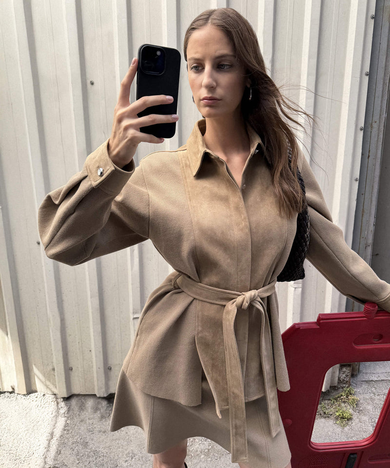 Ipekyol Mixed Media Belted Jacket Natural