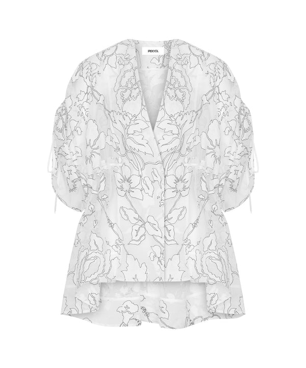 Ipekyol Jacquard Blouse With Puff Sleeves White
