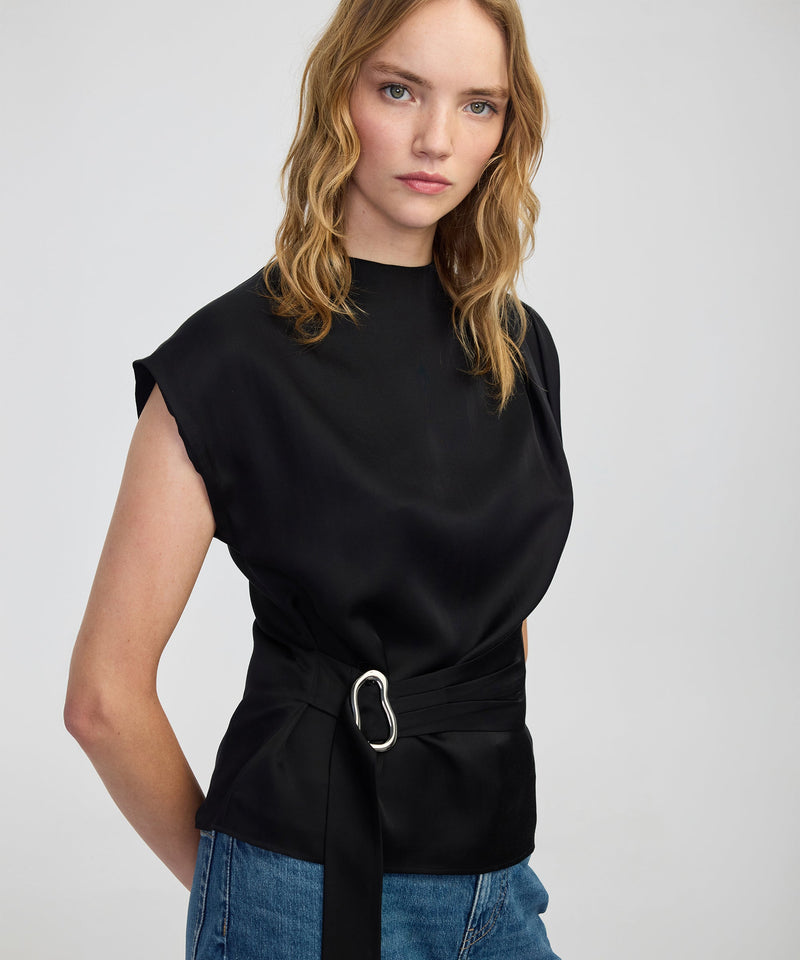 Ipekyol Satin-Effect Belted Blouse Black