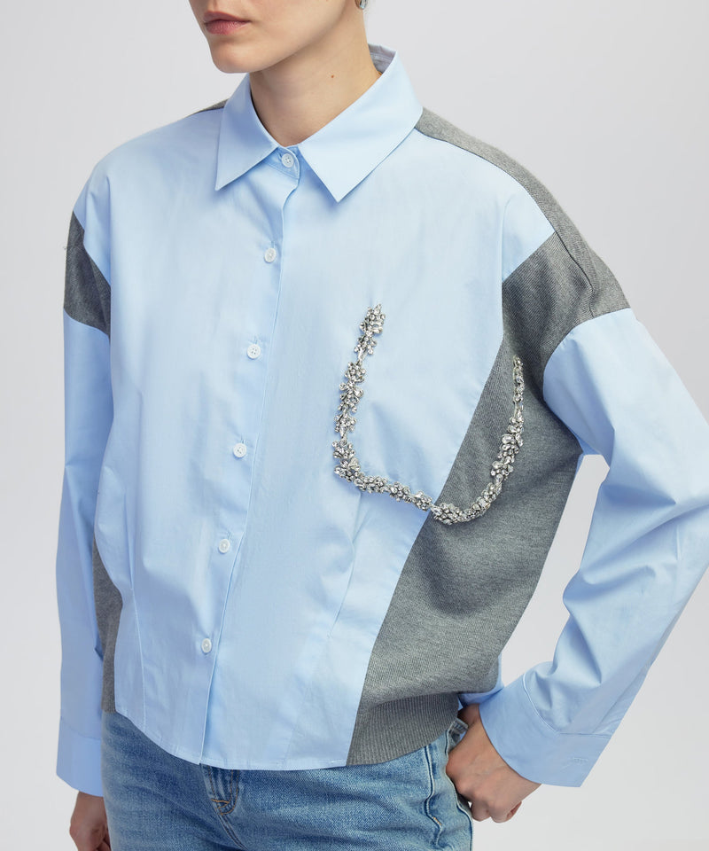 Ipekyol Embellished Mixed Media Shirt Blue
