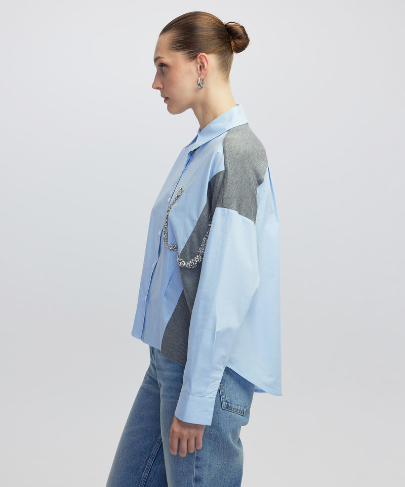 Ipekyol Embellished Mixed Media Shirt Blue