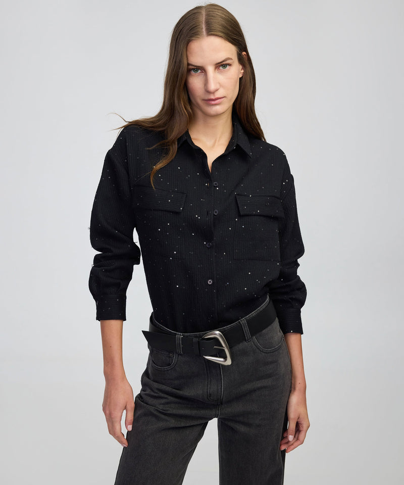 Ipekyol Sequin Embellished Striped Shirt Black