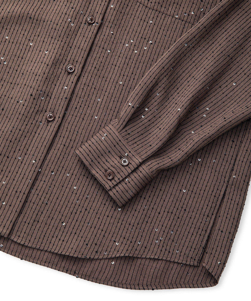 Ipekyol Sequin Embellished Striped Shirt Brown