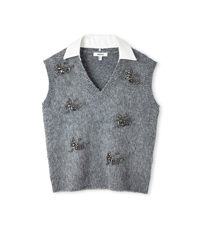 Ipekyol Embellished Vest With Contrast Collar Anthracite