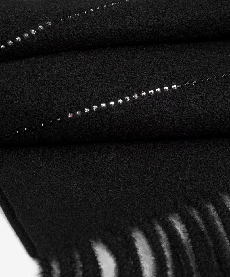 Ipekyol Rhinestone Embellished Fringed Shawl Black