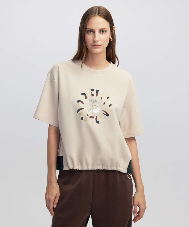 Ipekyol Mixed T-Shirt With Slogan Print Natural