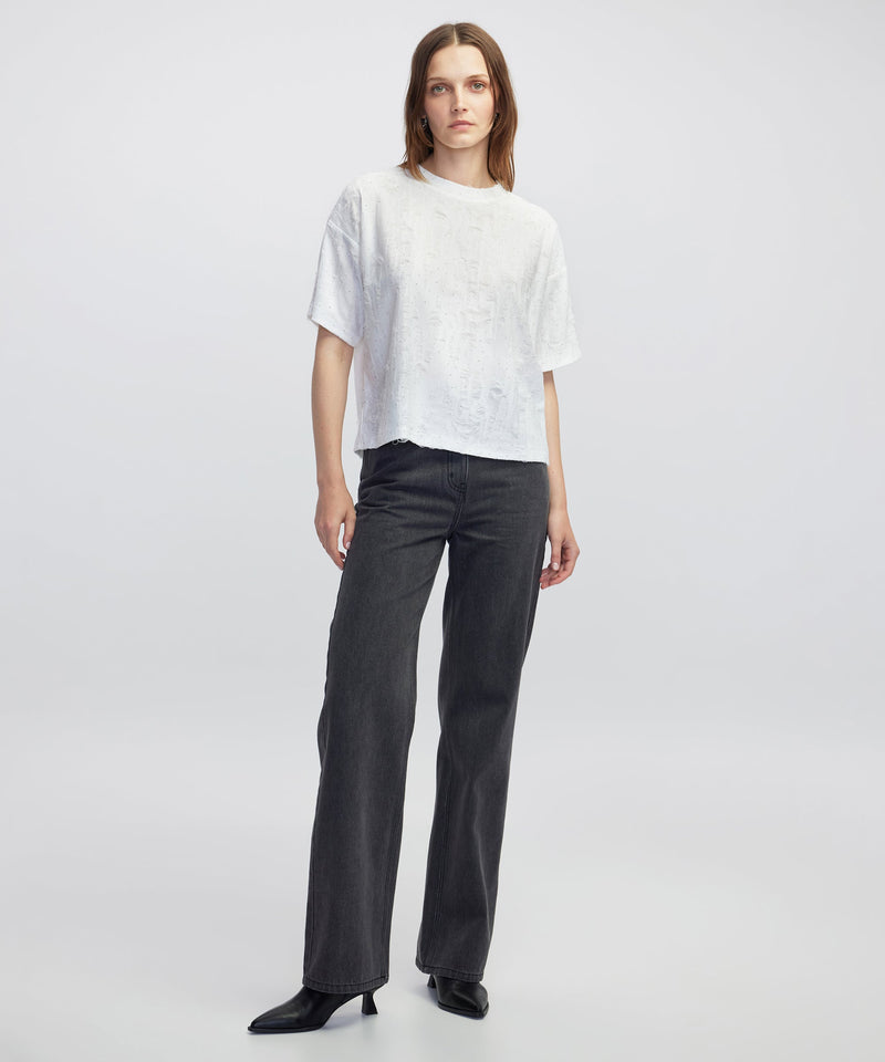 Ipekyol Jacquard T-Shirt With Rhinestones Ecru