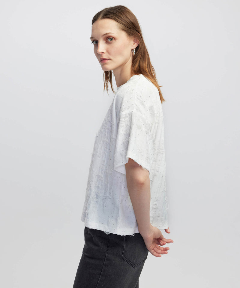 Ipekyol Jacquard T-Shirt With Rhinestones Ecru