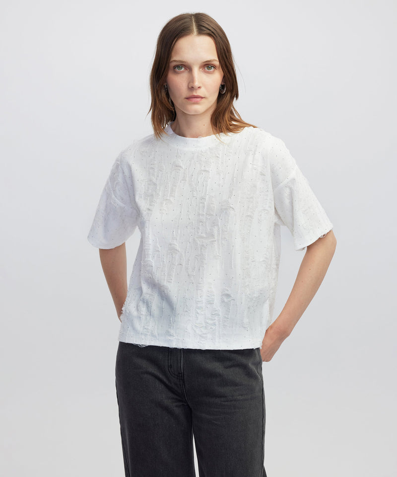 Ipekyol Jacquard T-Shirt With Rhinestones Ecru