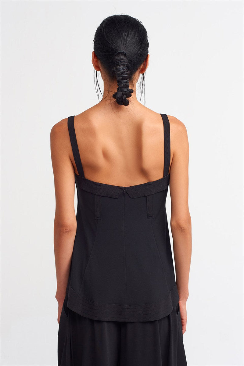 NU  Thick Strap Jersey Top Black