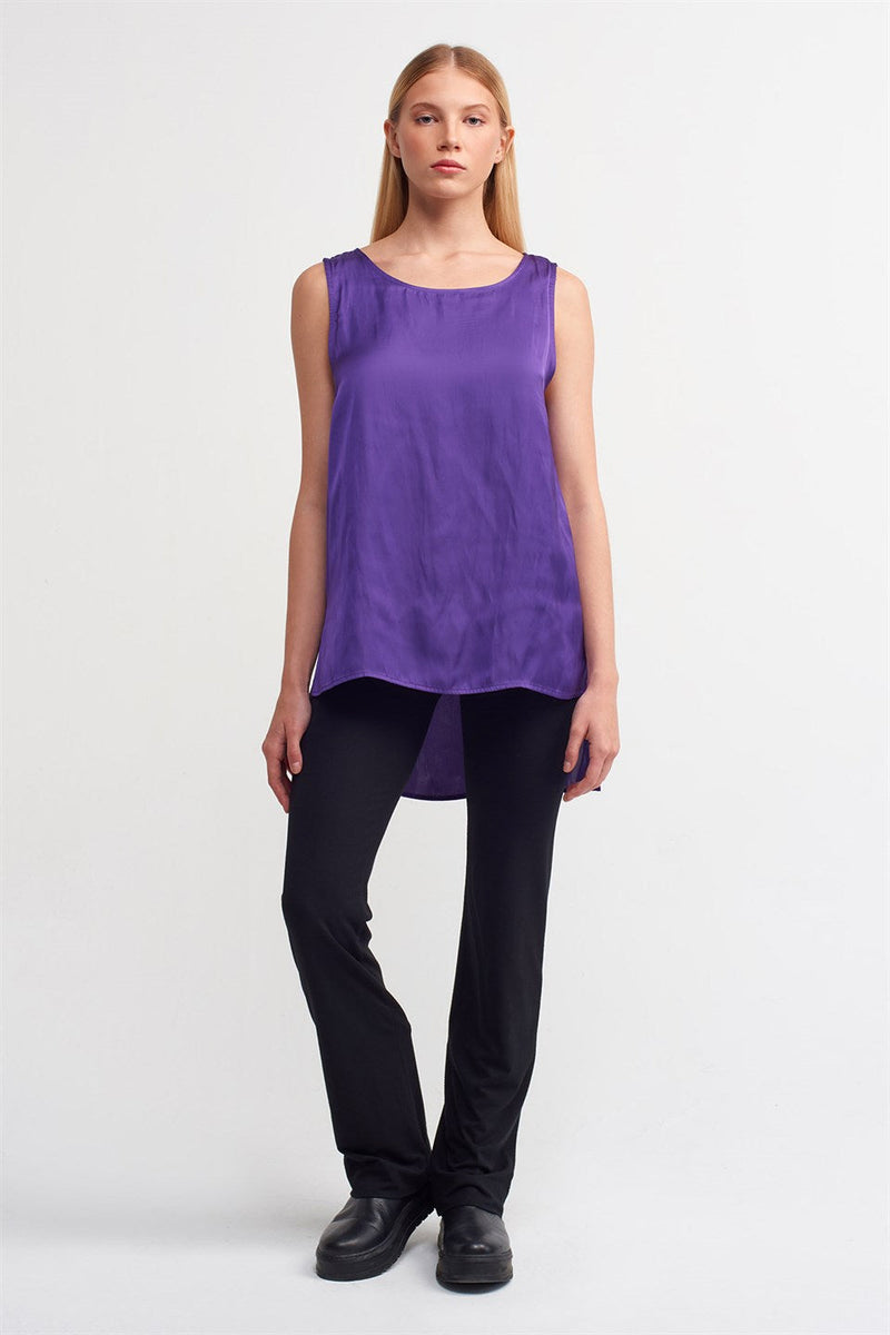 NU  Sleeveless Satin Blouse Royal Purple