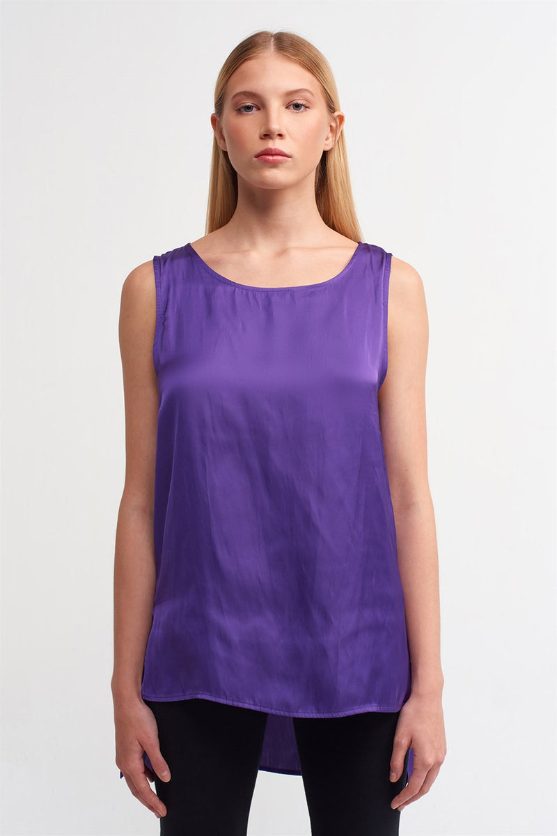 NU  Sleeveless Satin Blouse Royal Purple
