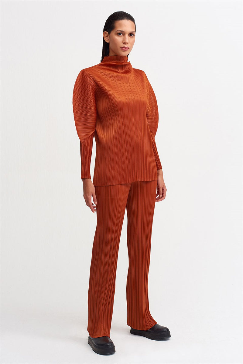 NU Detailed Sleeve Pleated Blouse Terra Cotta