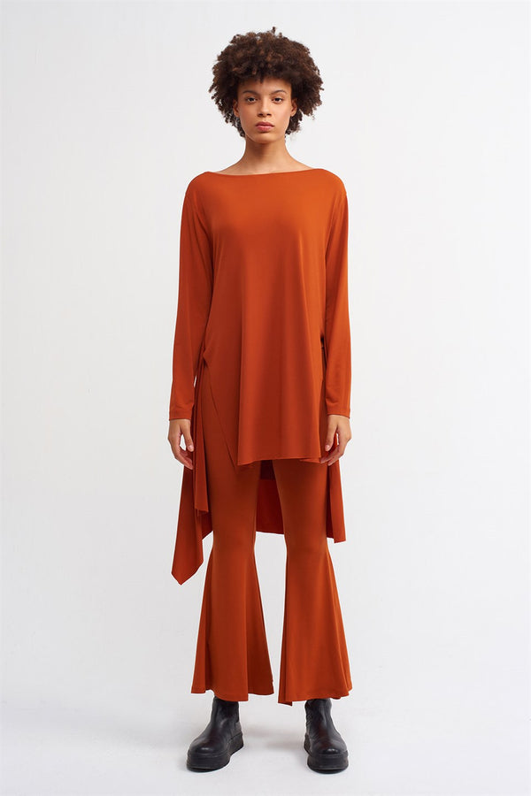 NU Asymmetrical Hem Blouse Terra Cotta