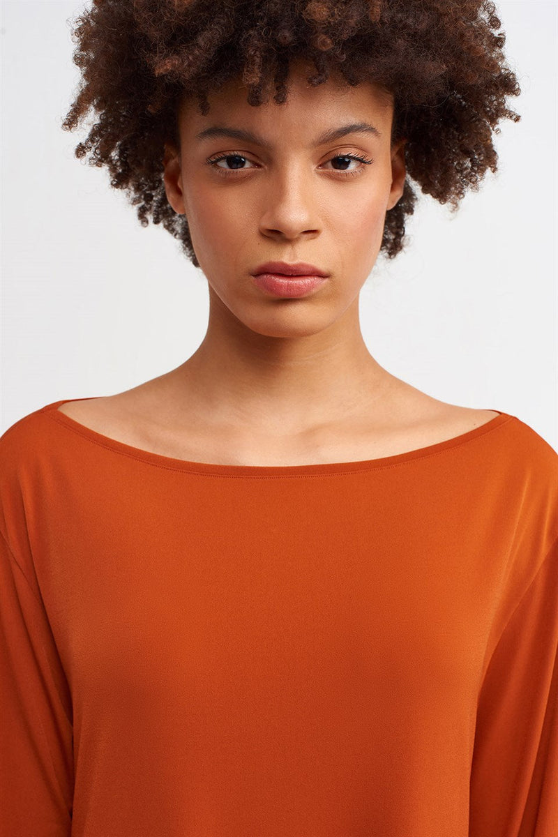 NU Asymmetrical Hem Blouse Terra Cotta