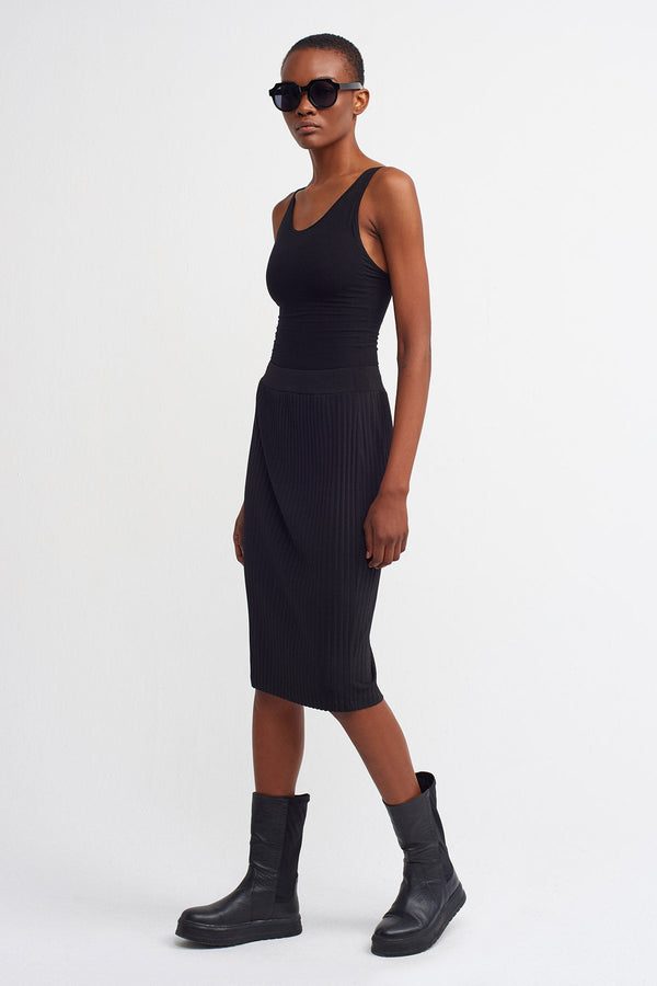 NU  Basic Ribbed Pencil Skirt Black