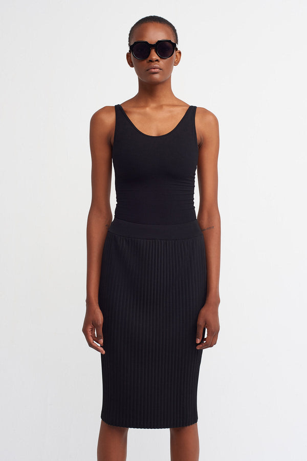 NU  Basic Ribbed Pencil Skirt Black