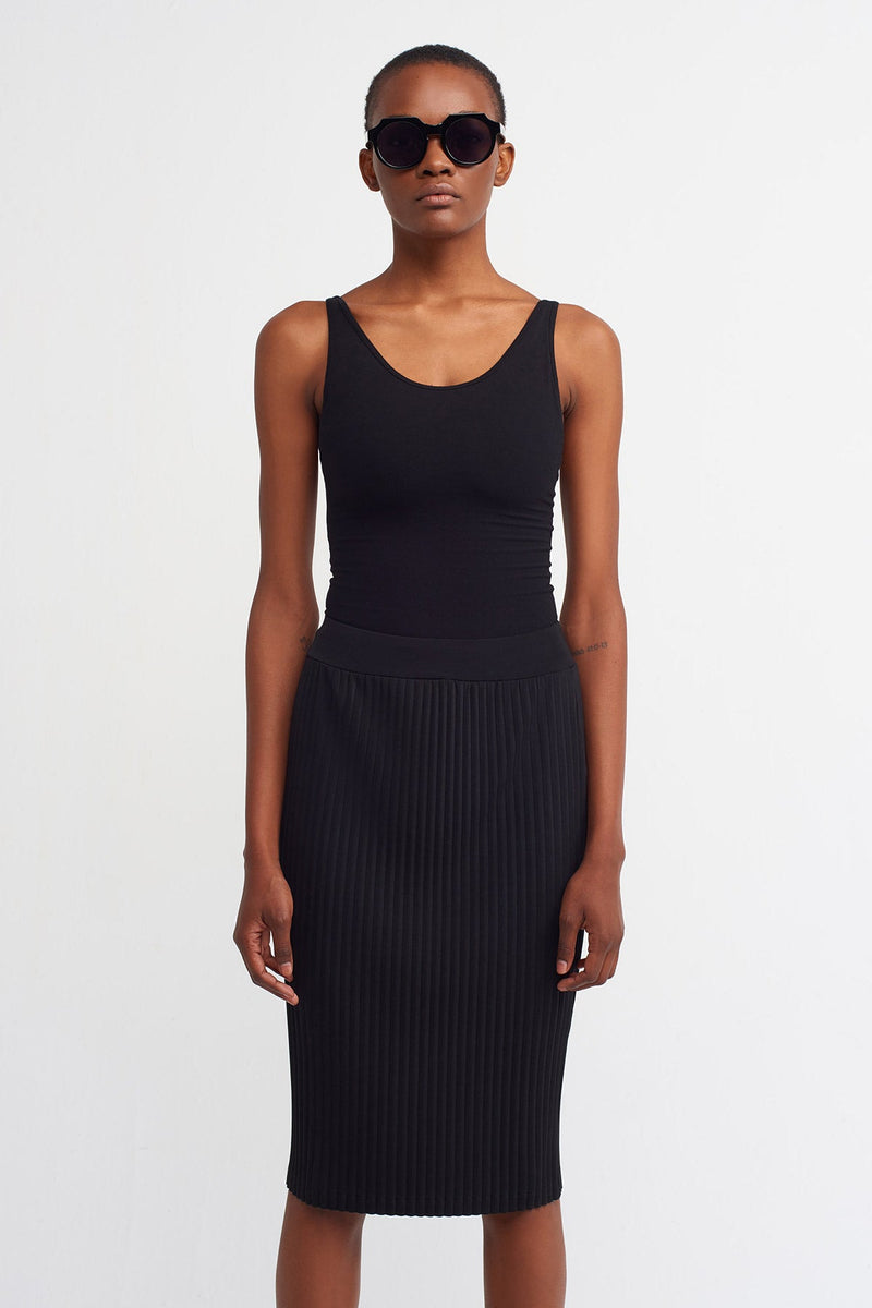 NU  Basic Ribbed Pencil Skirt Black
