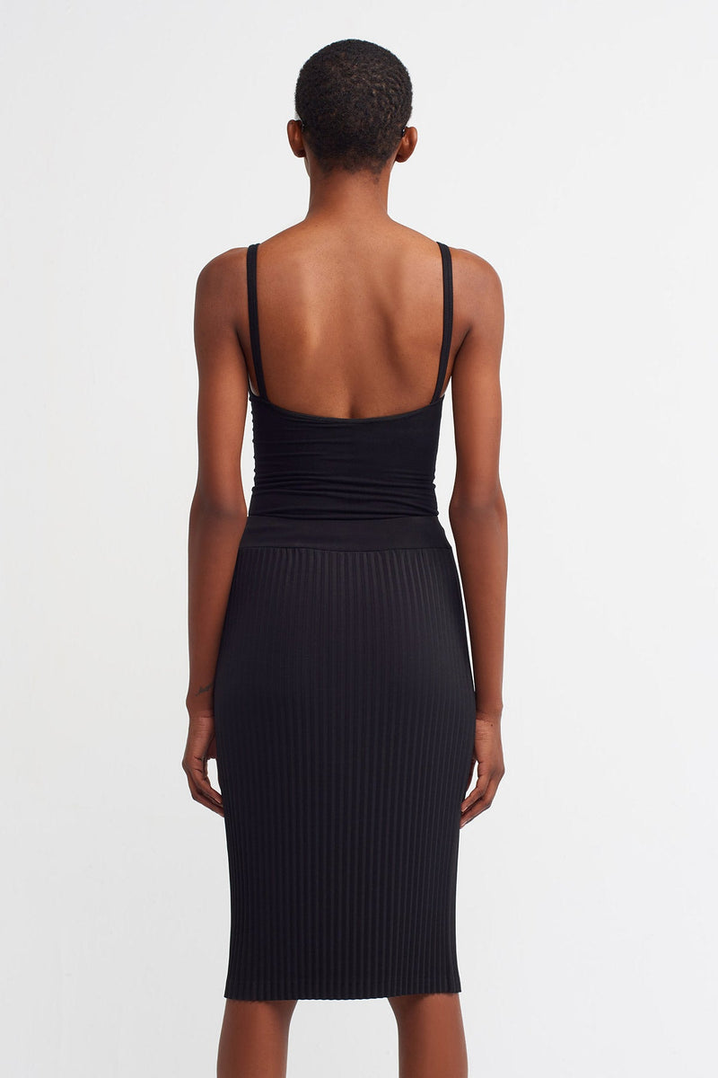 NU  Basic Ribbed Pencil Skirt Black