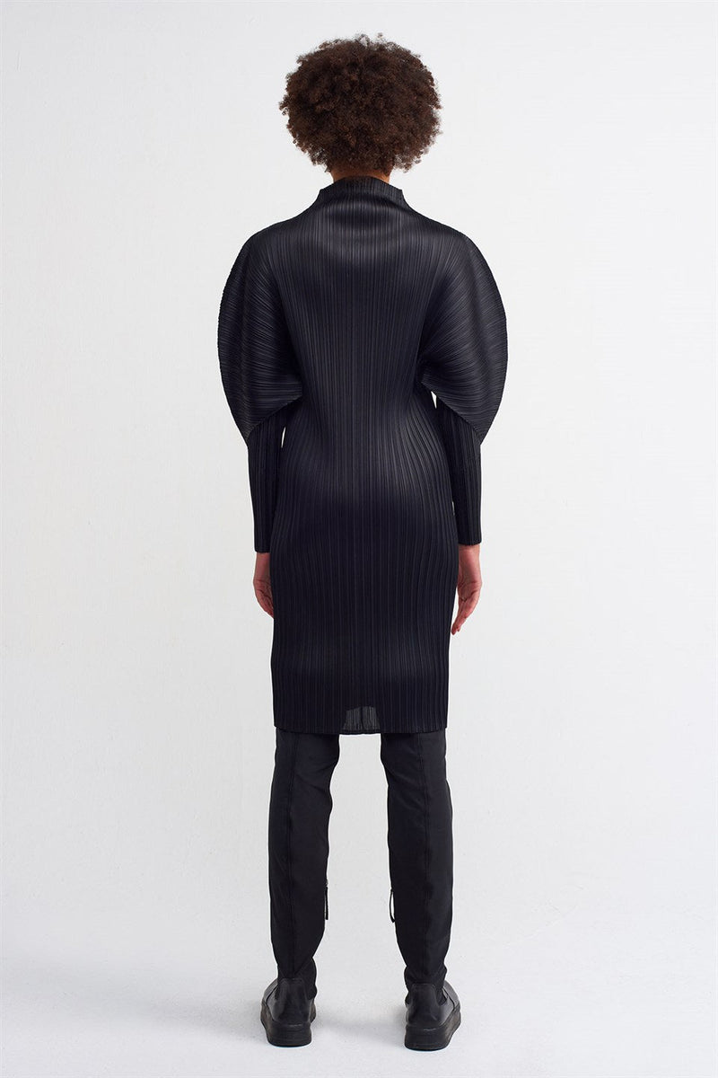 NU Detailed Sleeve Pleated Dress Black