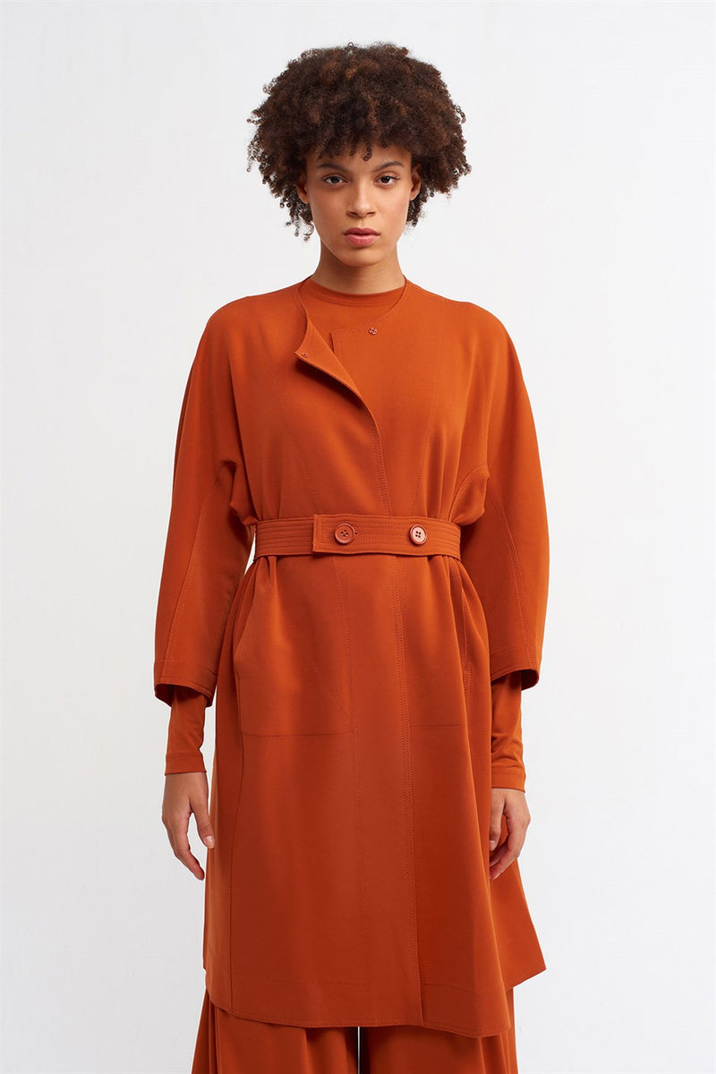 NU Long Sleeve Belted Coat Terra Cotta