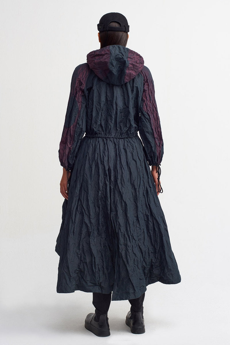 NU Colorblock Hooded Trench Coat  Plum/Black