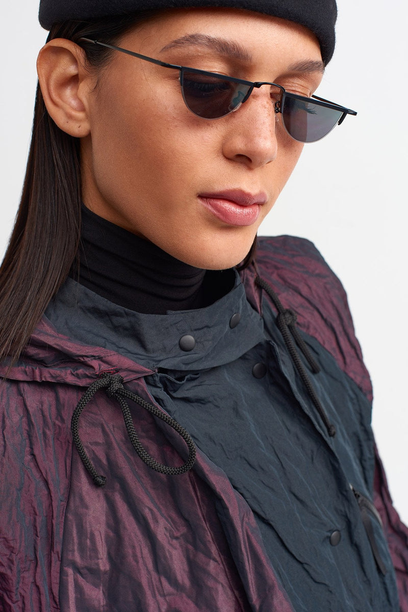 NU Colorblock Hooded Trench Coat  Plum/Black