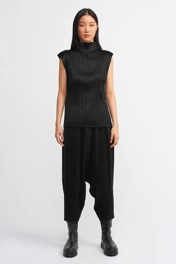 NU Electric Pleated High Neck Solid Top Black