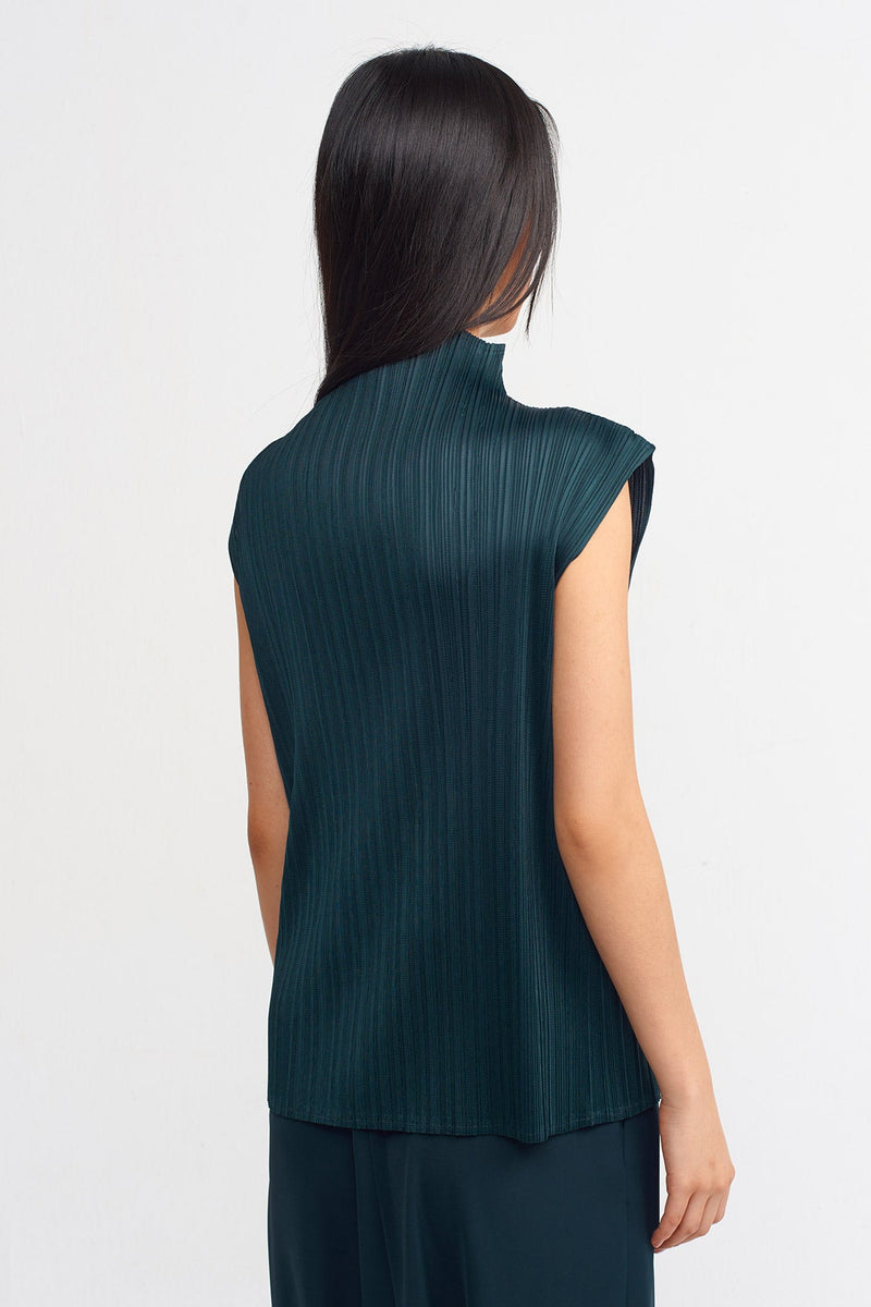 NU Electric Pleated High Neck Solid Top Petrol