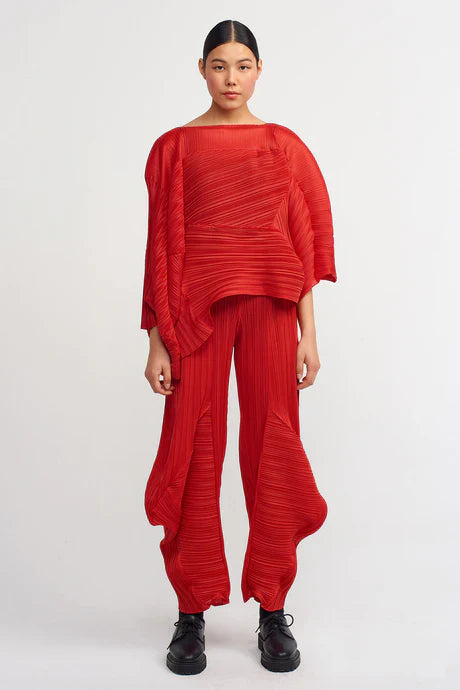 NU Electric Pleated Designer Yoked Blouse Red