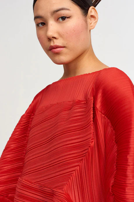 NU Electric Pleated Designer Yoked Blouse Red
