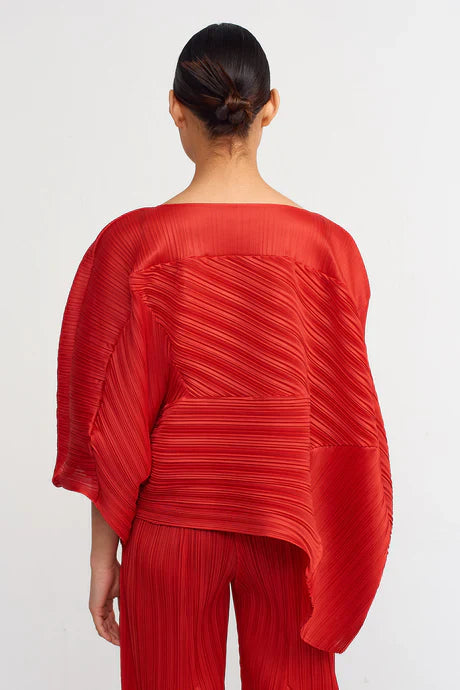 NU Electric Pleated Designer Yoked Blouse Red