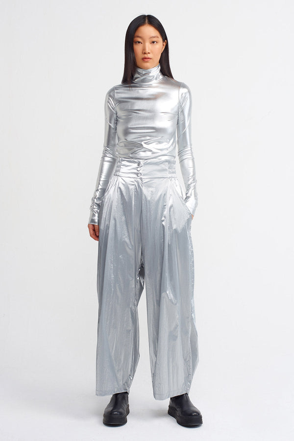 NU Smocked Waistband Wide Leg Pants Platinum