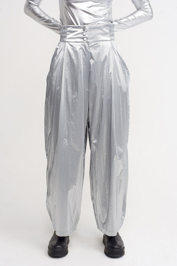 NU Smocked Waistband Wide Leg Pants Platinum