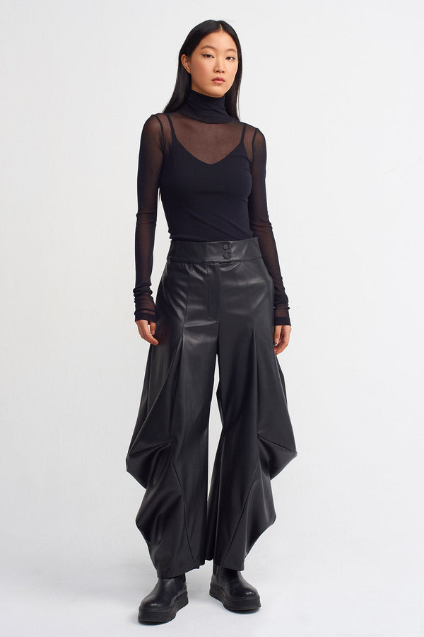 NU Faux Leather Wide Leg Trouser Black