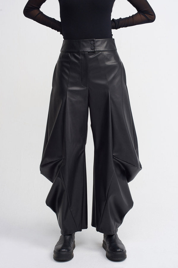 NU Faux Leather Wide Leg Trouser Black