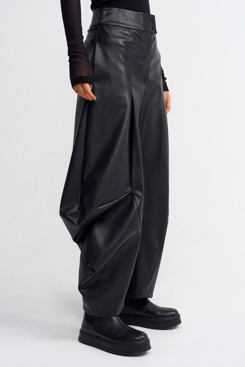 NU Faux Leather Wide Leg Trouser Black