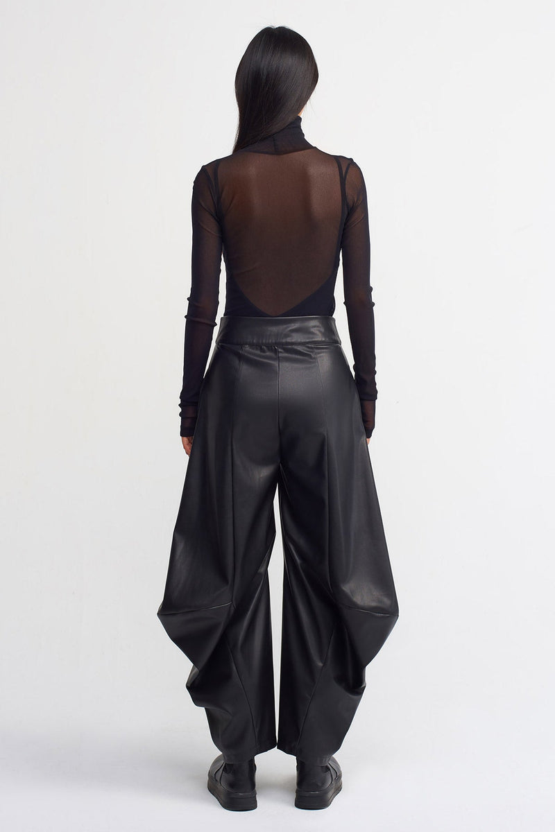 NU Faux Leather Wide Leg Trouser Black