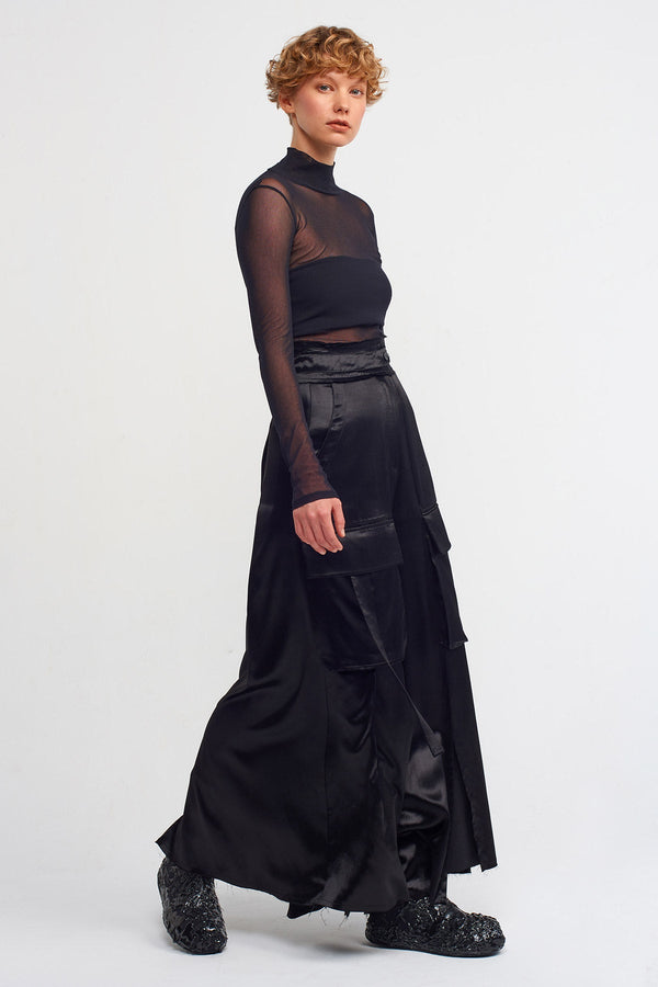 NU Cargo Pocket Satin Trousers Black