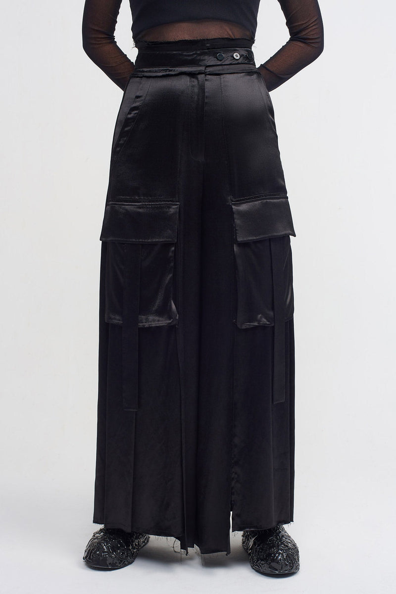 NU Cargo Pocket Satin Trousers Black