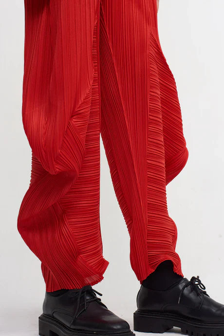 NU Electric Pleated Loose Fit Pants Red