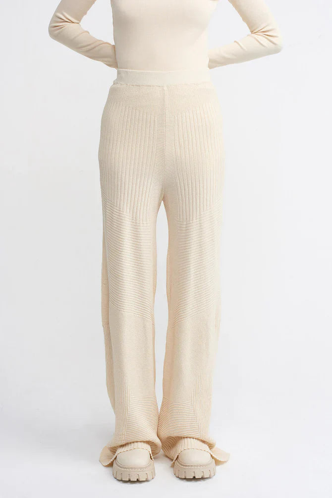 NU Ribbed Wide Leg Trouser Natural