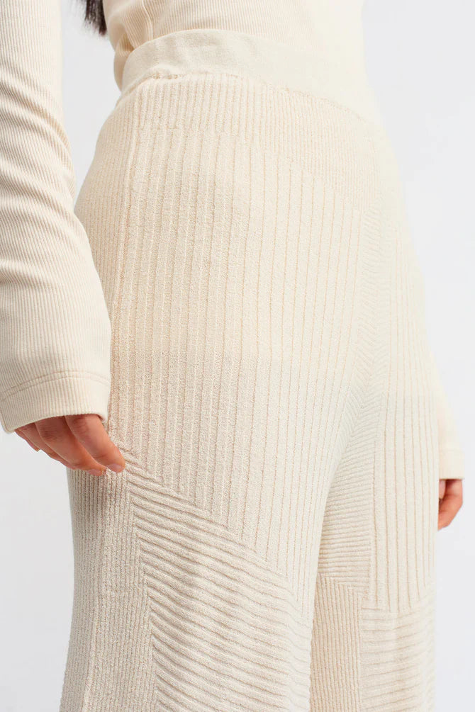 NU Ribbed Wide Leg Trouser Natural
