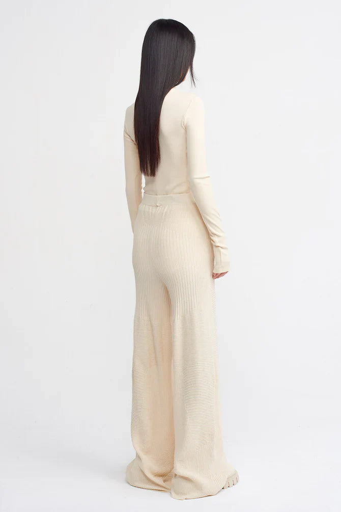 NU Ribbed Wide Leg Trouser Natural