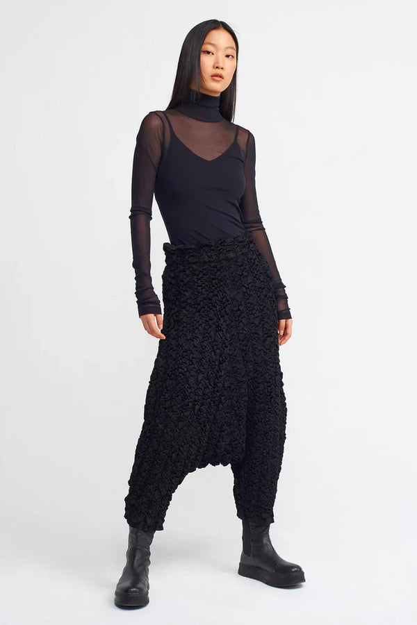 NU All Over Ruched Pattern Harem Pants Black