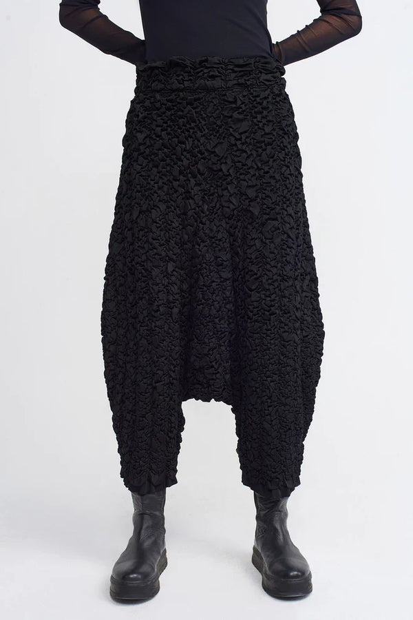 NU All Over Ruched Pattern Harem Pants Black