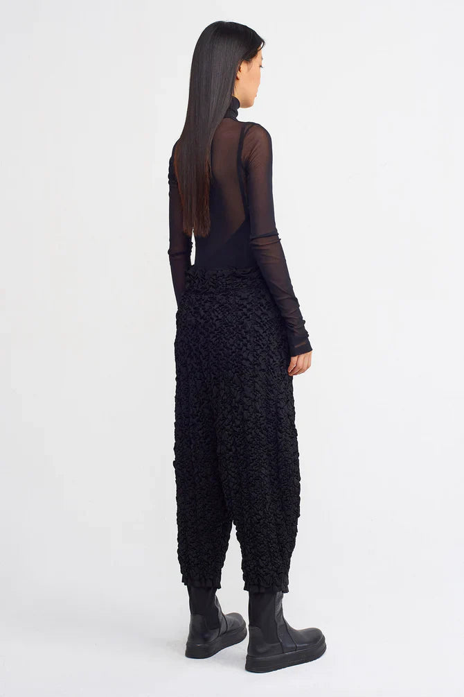 NU All Over Ruched Pattern Harem Pants Black