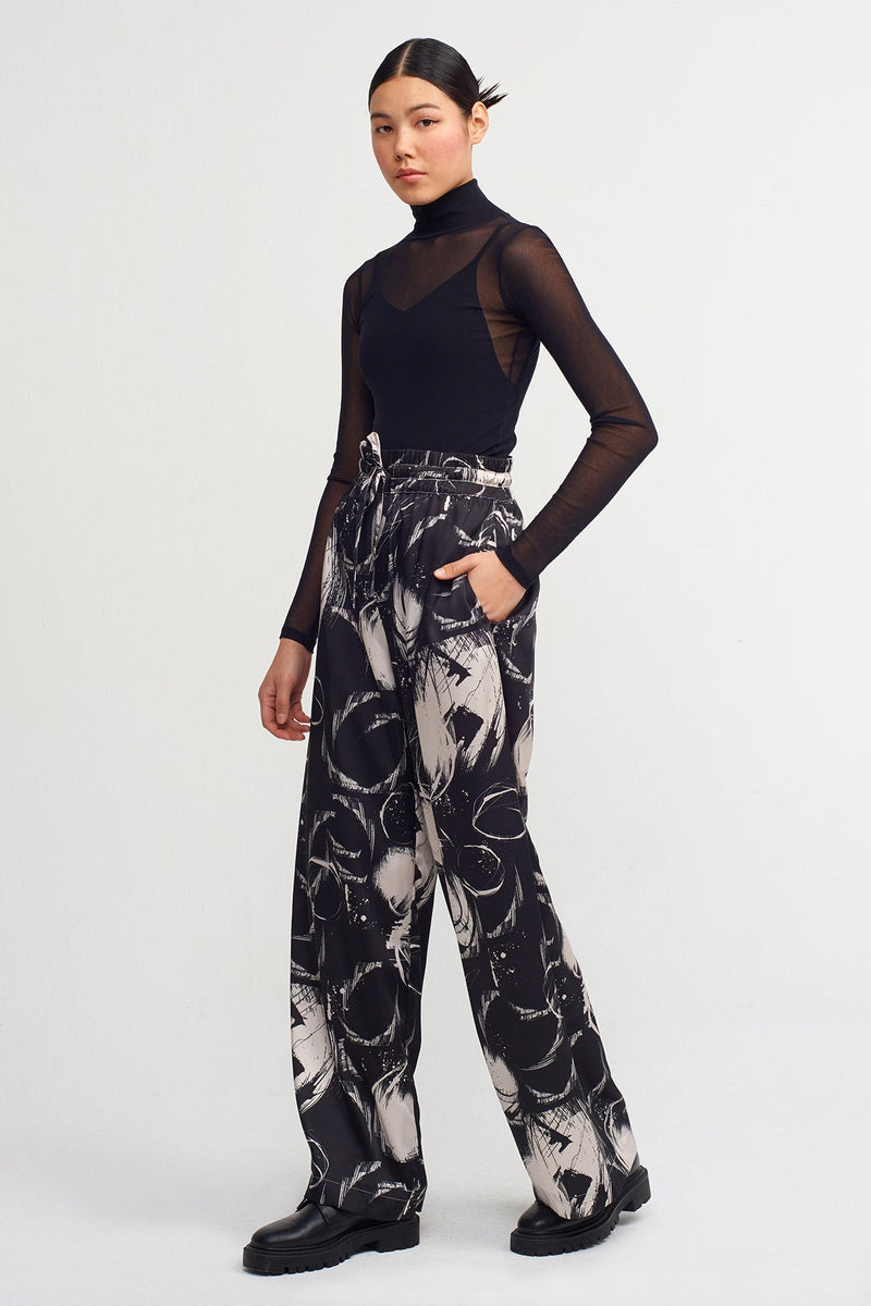 NU Printed Drawstring Trousers Black